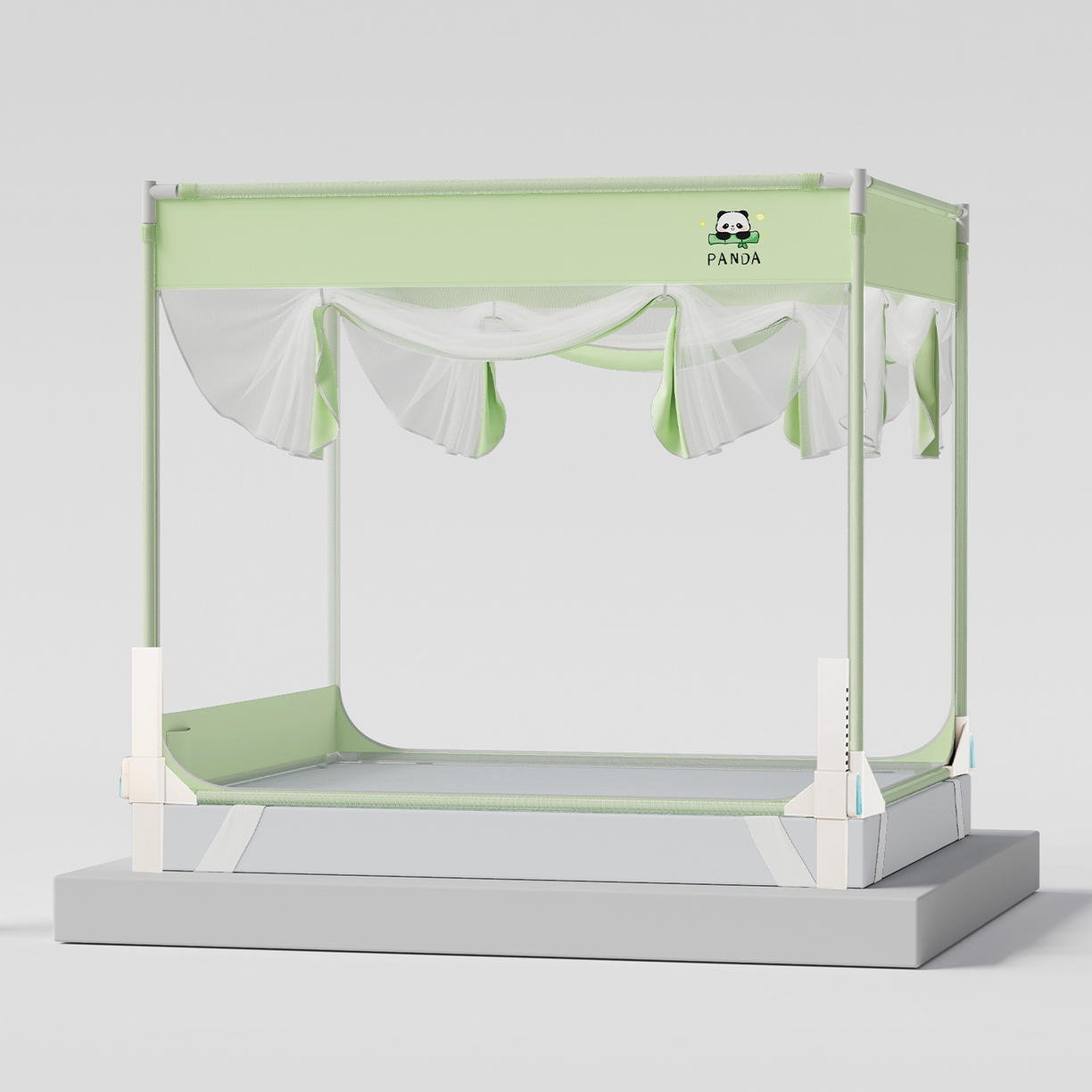 91家纺网 家纺一手货源 找家纺 初心家纺 2026新款坐床外穿杆全底防摔蚊帐 绿-猫熊