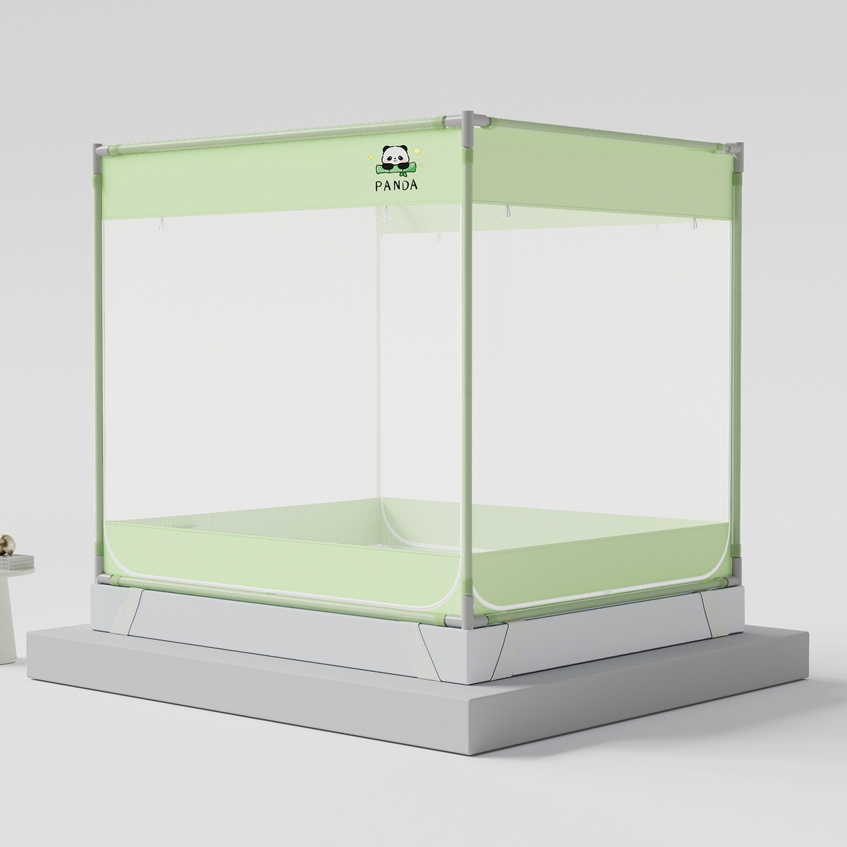 91家纺网 家纺一手货源 找家纺 初心家纺 2026新款坐床外穿杆全底防摔蚊帐 绿-猫熊