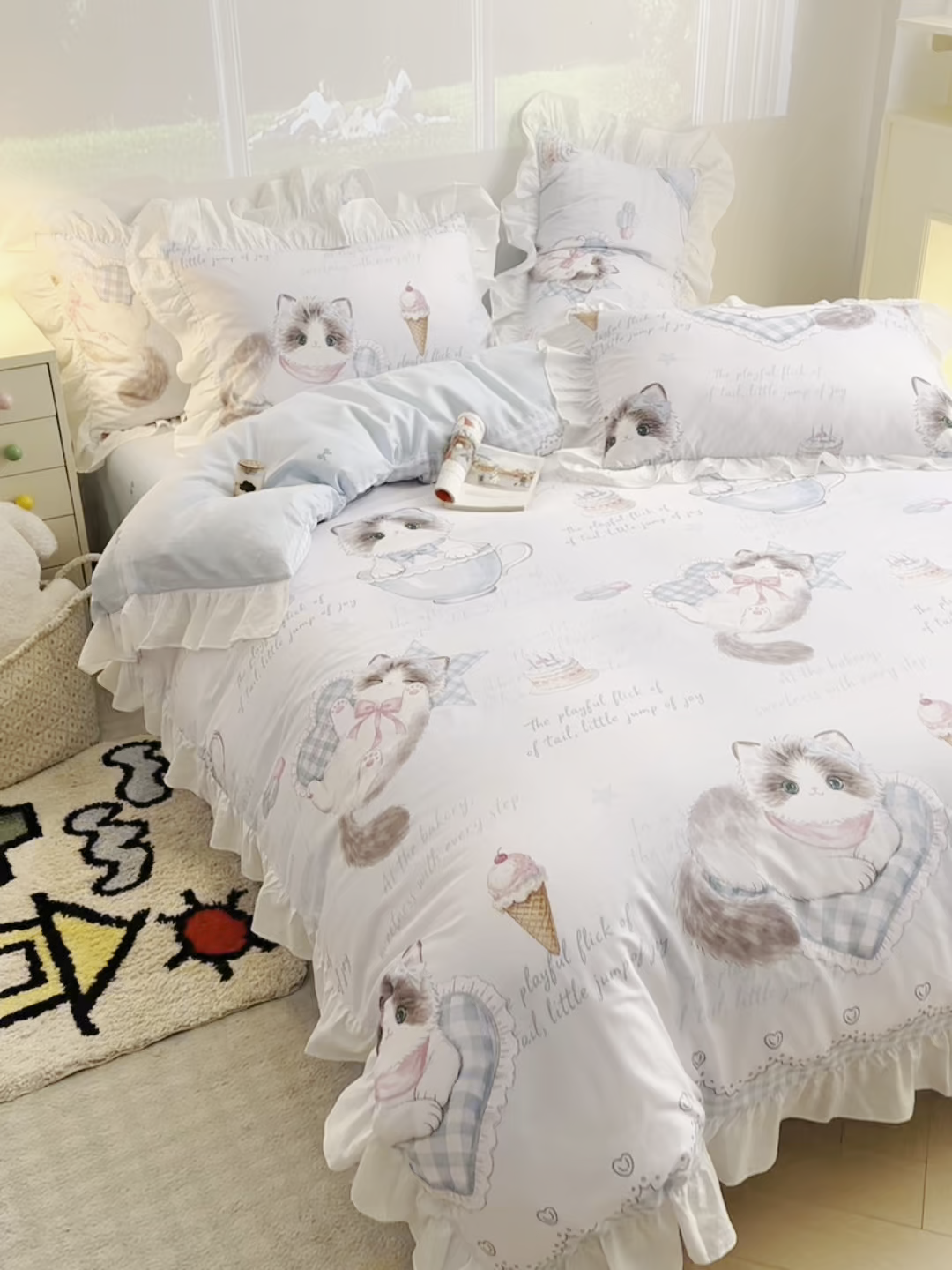 91家纺网 家纺一手货源 找家纺 （总）孩子王家纺 2026新款韩式INS减龄小红书花边款全棉纯棉卡通四件套