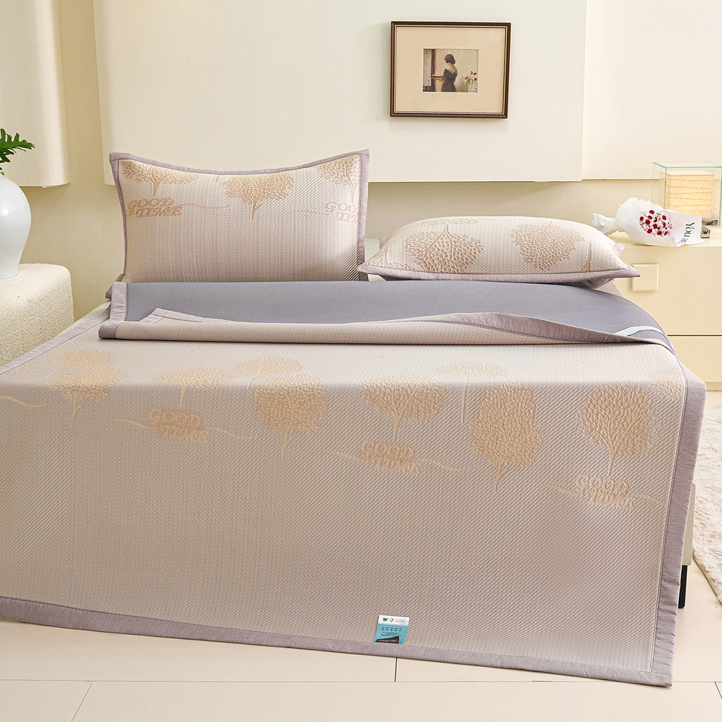 91家纺网 家纺一手货源 找家纺 梵克保罗 2026春夏新款A类3D凉感冰豆豆席刺绣席子凉席三件套-平铺款幸福树 平铺款-幸福树咖色