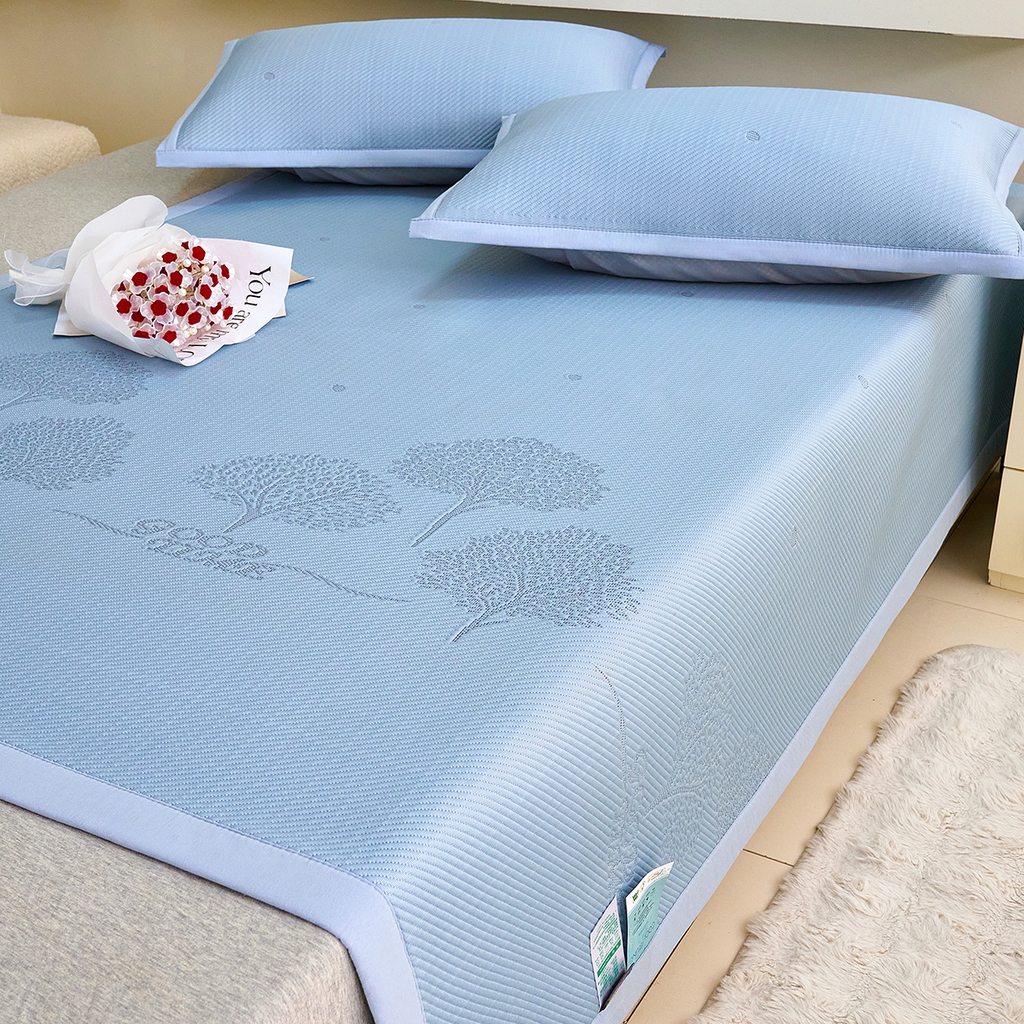 91家纺网 家纺一手货源 找家纺 （总）梵克保罗 2026春夏新款A类3D凉感冰豆豆席刺绣席子凉席三件套-平铺款幸福树