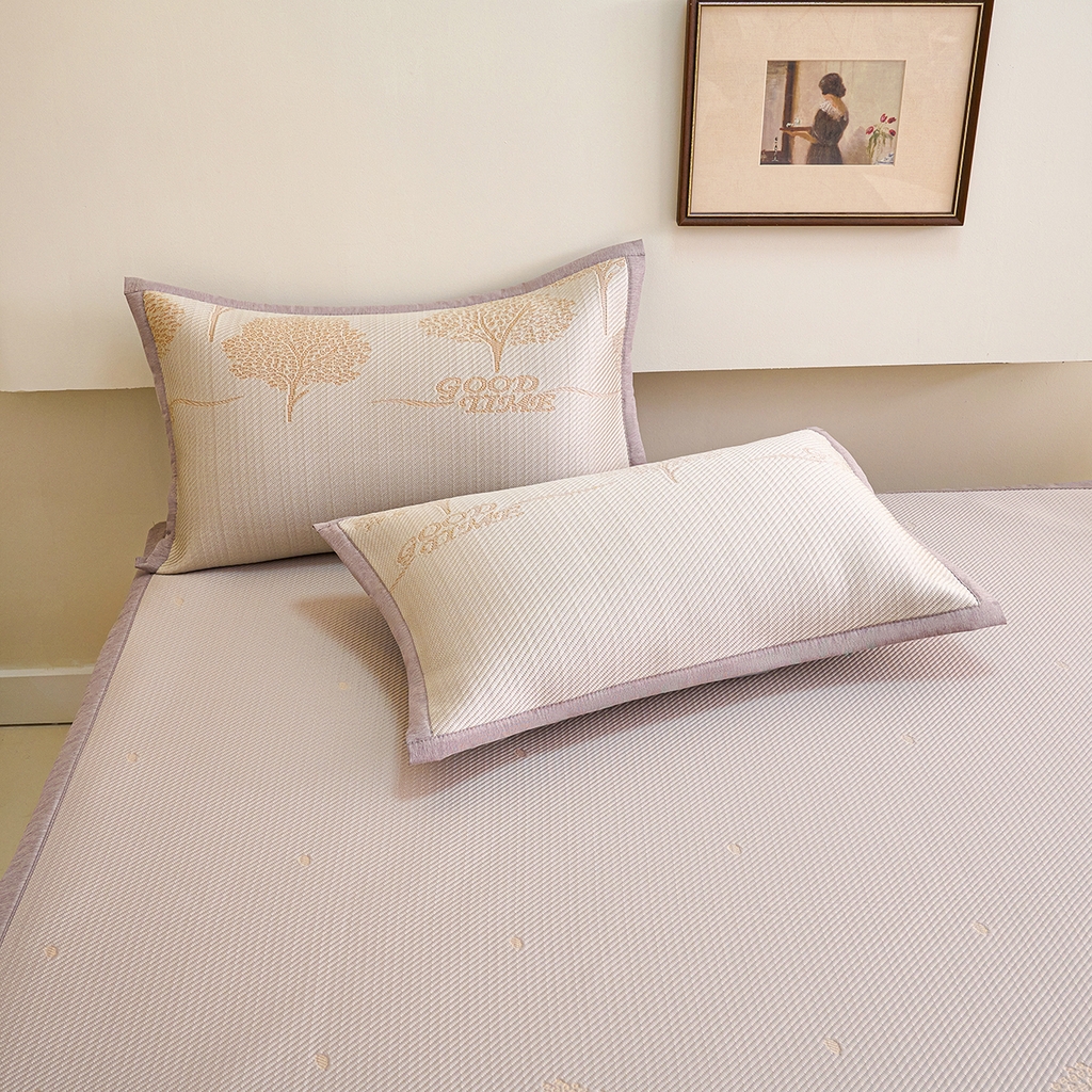 91家纺网 家纺一手货源 找家纺 梵克保罗 2026春夏新款A类3D凉感冰豆豆席刺绣席子凉席三件套-平铺款幸福树 平铺款-幸福树咖色