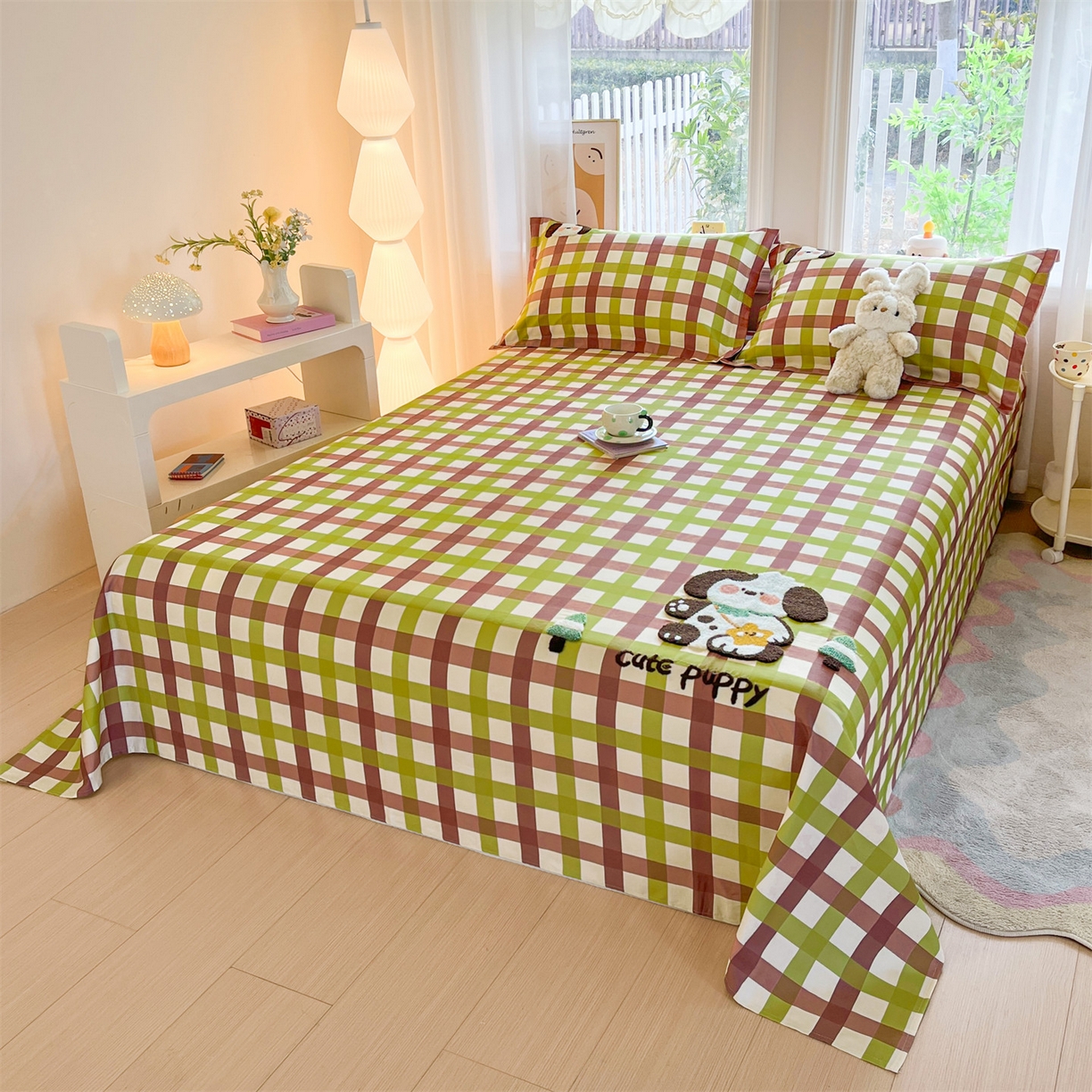 91家纺网 家纺一手货源 找家纺 笙意家纺 2026新款50S全棉纯棉毛巾绣单品床单床单单件 复古格犬