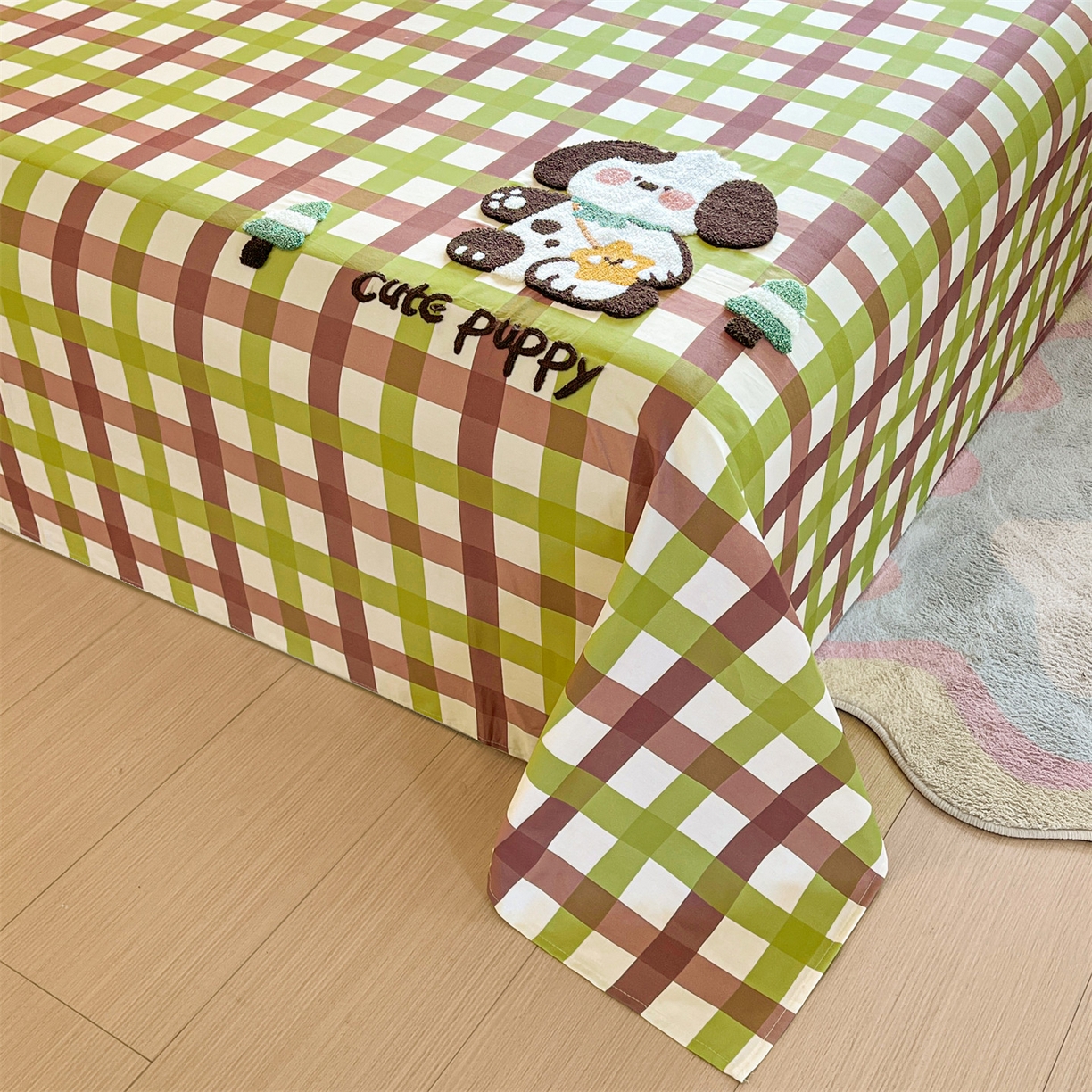 91家纺网 家纺一手货源 找家纺 笙意家纺 2026新款50S全棉纯棉毛巾绣单品床单床单单件 复古格犬