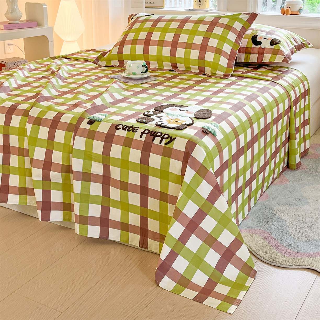 91家纺网 家纺一手货源 找家纺 笙意家纺 2026新款50S全棉纯棉毛巾绣单品床单床单单件 复古格犬