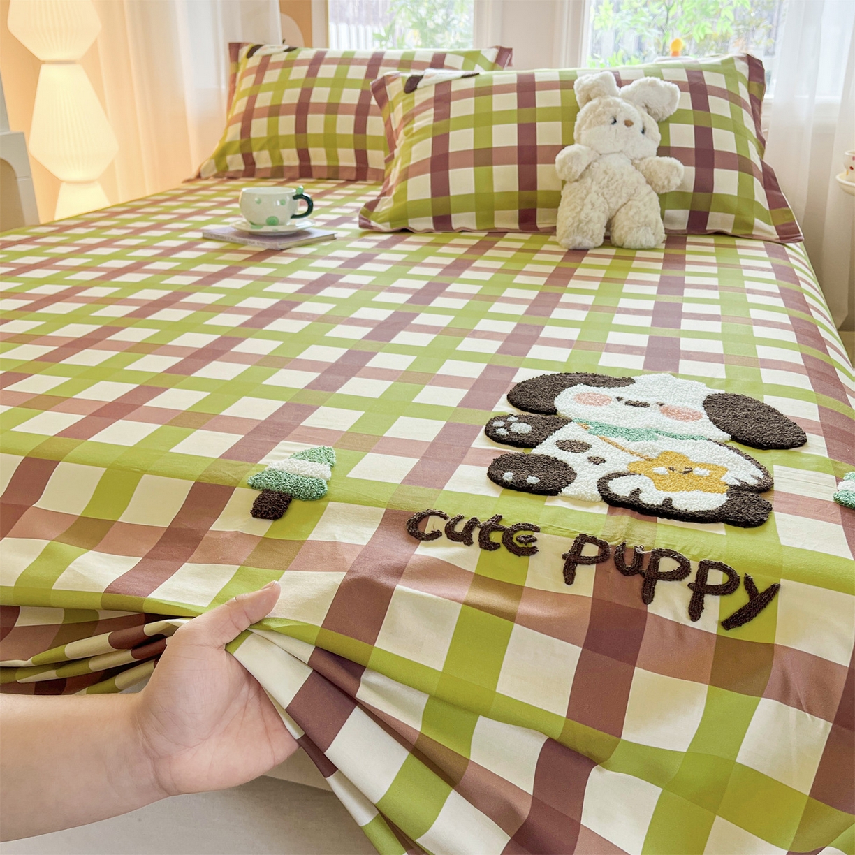 91家纺网 家纺一手货源 找家纺 笙意家纺 2026新款50S全棉纯棉毛巾绣单品床单床单单件 复古格犬