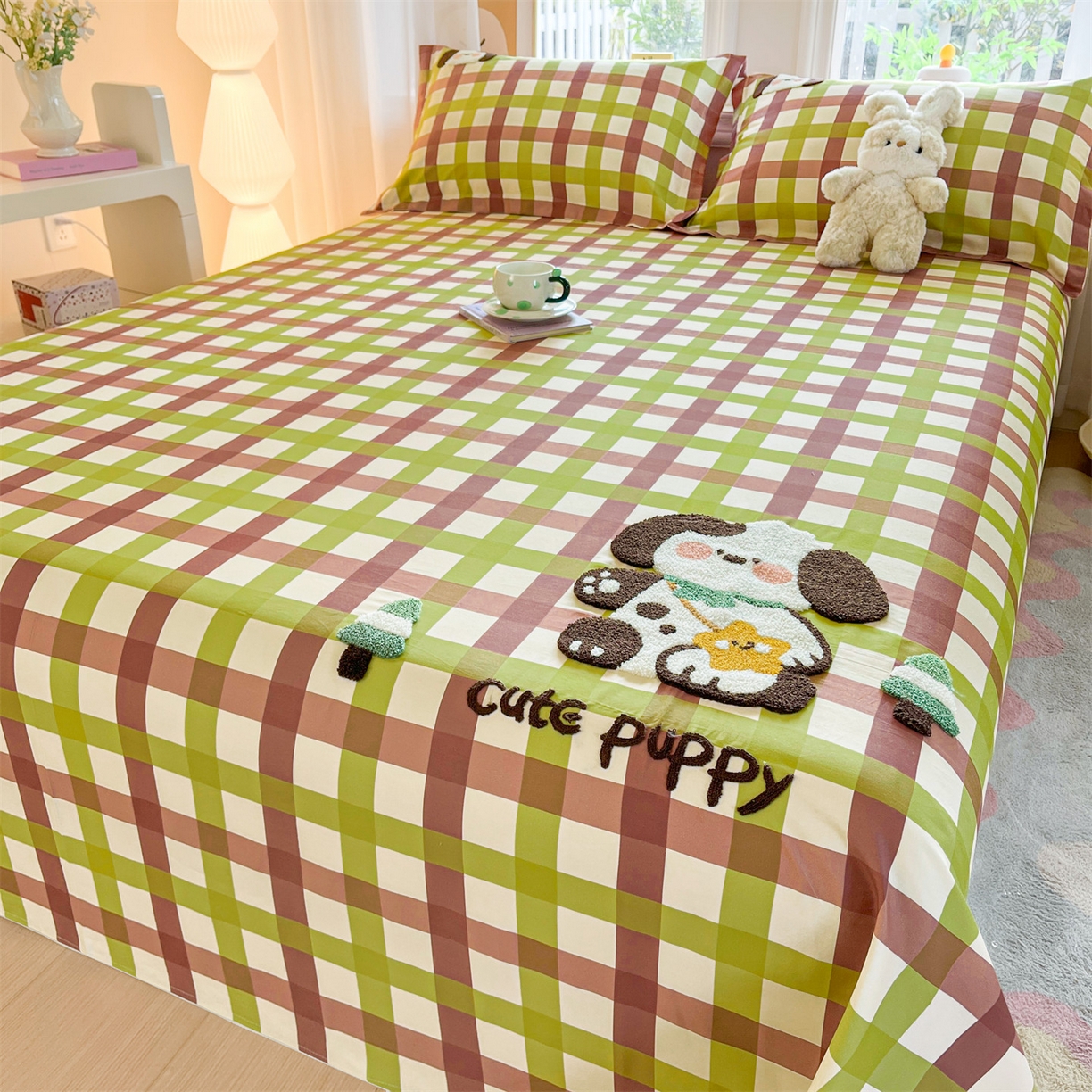 91家纺网 家纺一手货源 找家纺 笙意家纺 2026新款50S全棉纯棉毛巾绣单品床单床单单件 复古格犬