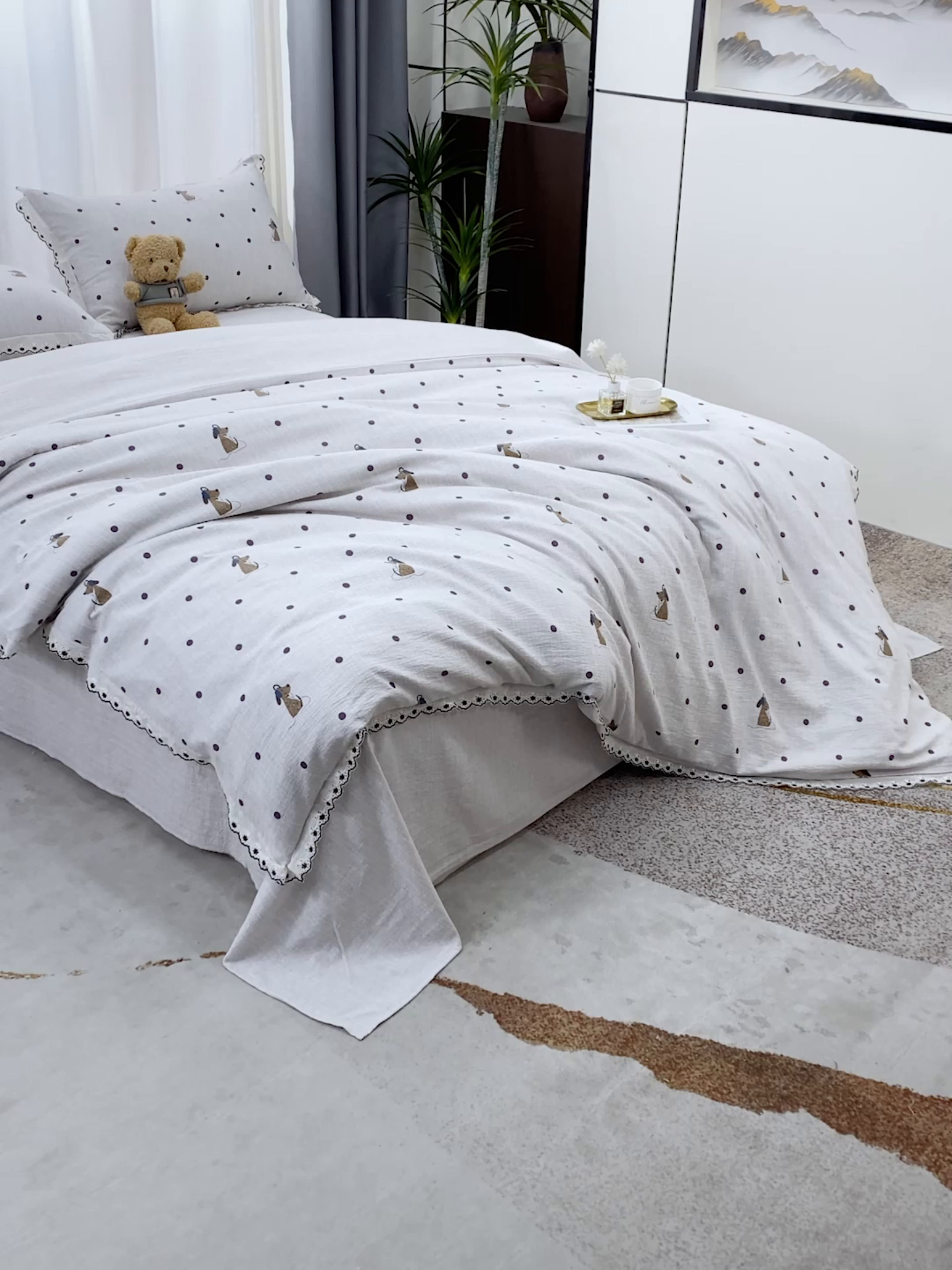 91家纺网 家纺一手货源 找家纺 （总）恋之语 2026新款全棉花边色织水洗棉花边四件套