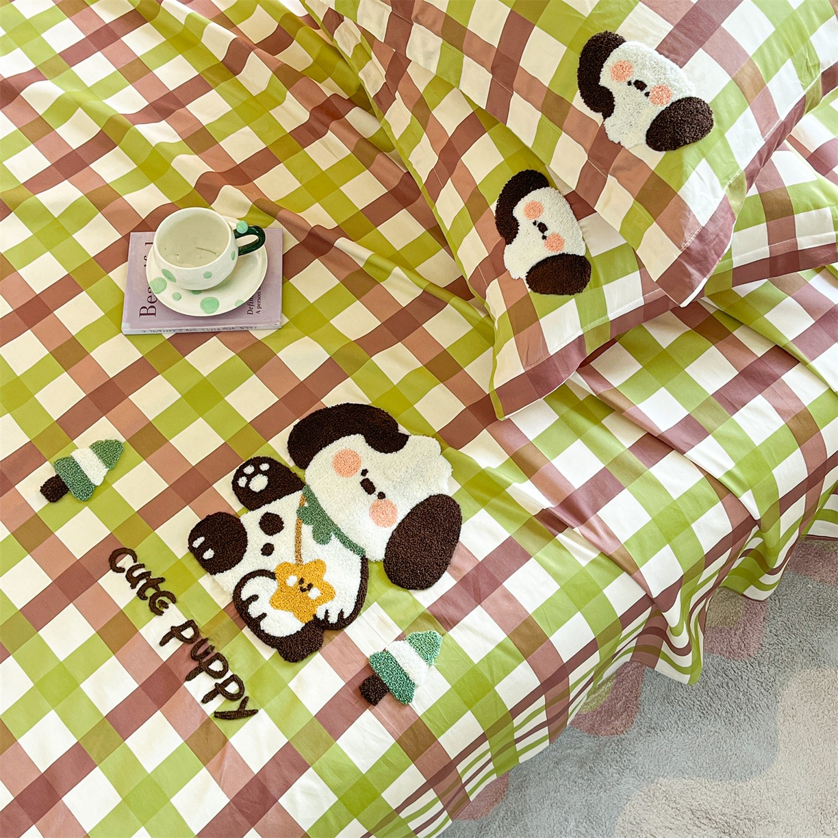 91家纺网 家纺一手货源 找家纺 笙意家纺 2026新款50S全棉纯棉毛巾绣单品床单床单单件 复古格犬