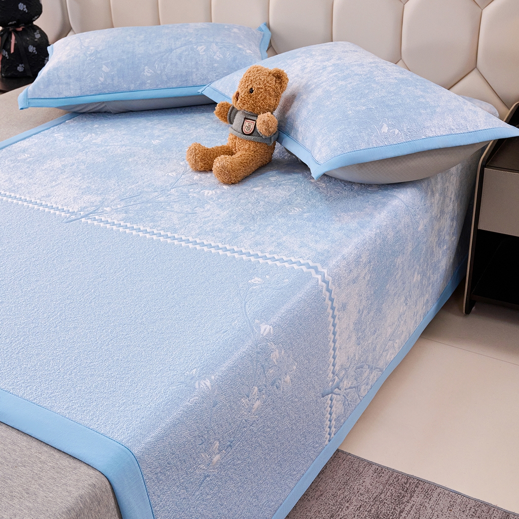 91家纺网 家纺一手货源 找家纺 （总）梵克保罗 2026春夏新款A类3D凉感冰豆豆席刺绣席子凉席三件套-平铺款花枝招展