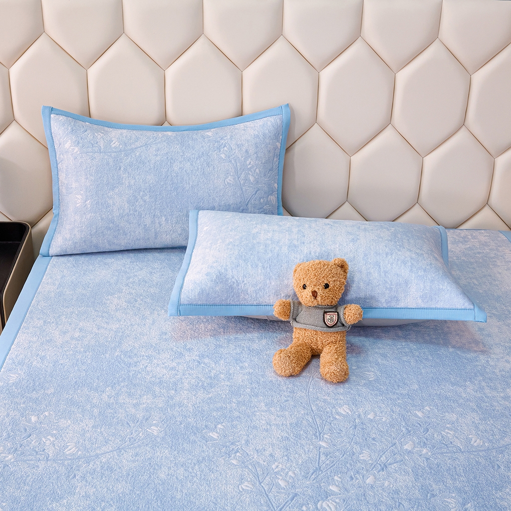 91家纺网 家纺一手货源 找家纺 （总）梵克保罗 2026春夏新款A类3D凉感冰豆豆席刺绣席子凉席三件套-平铺款花枝招展