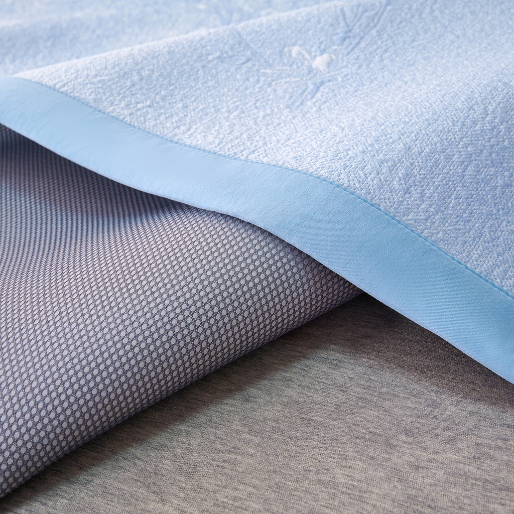 91家纺网 家纺一手货源 找家纺 梵克保罗 2026春夏新款A类3D凉感冰豆豆席刺绣席子凉席三件套-平铺款花枝招展 平铺款-花枝招展蓝色