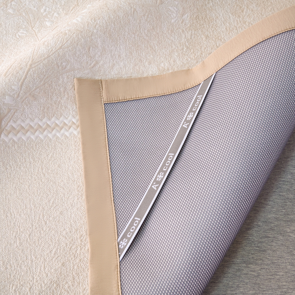 91家纺网 家纺一手货源 找家纺 梵克保罗 2026春夏新款A类3D凉感冰豆豆席刺绣席子凉席三件套-平铺款花枝招展 平铺款-花枝招展米色