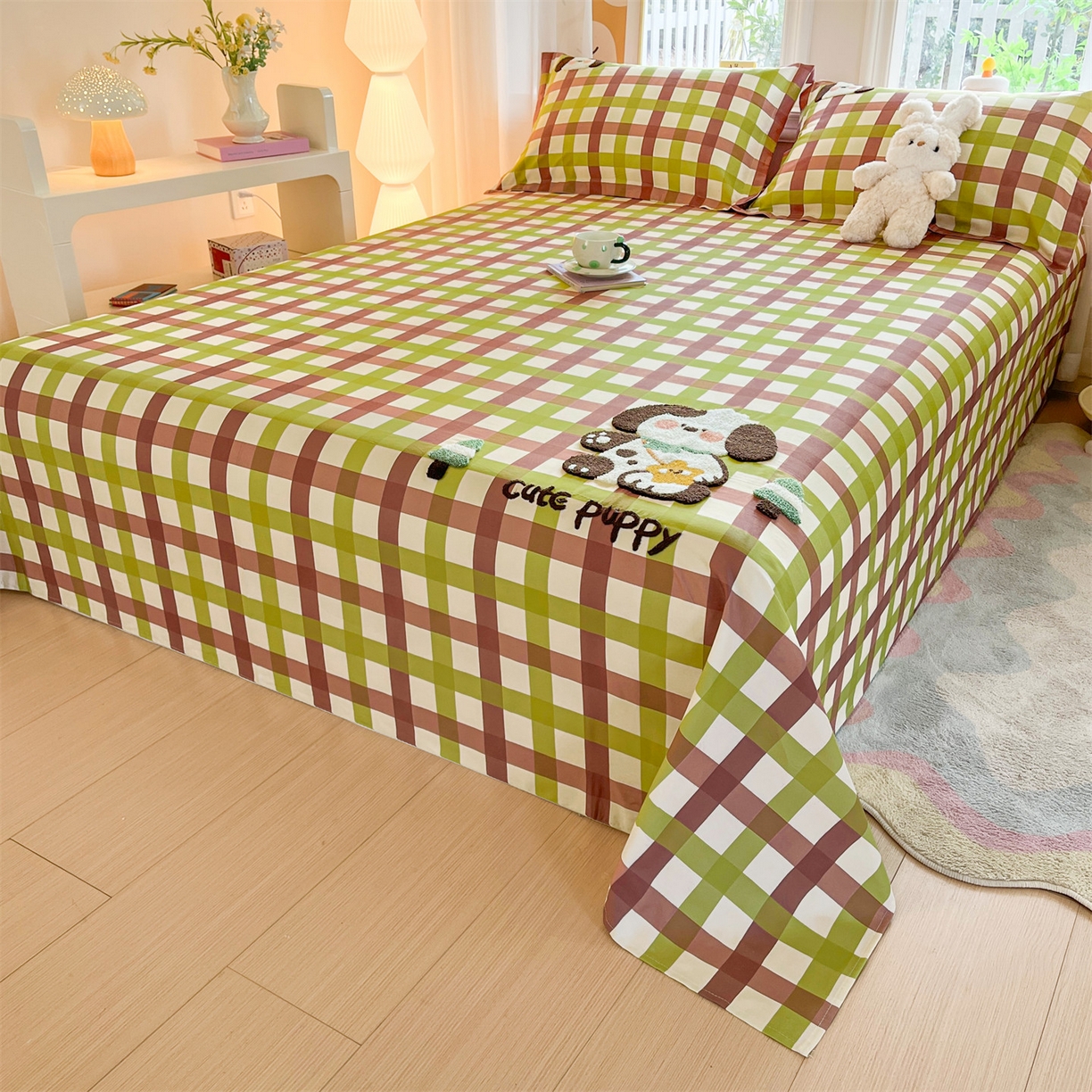 91家纺网 家纺一手货源 找家纺 笙意家纺 2026新款50S全棉纯棉毛巾绣单品床单床单单件 复古格犬