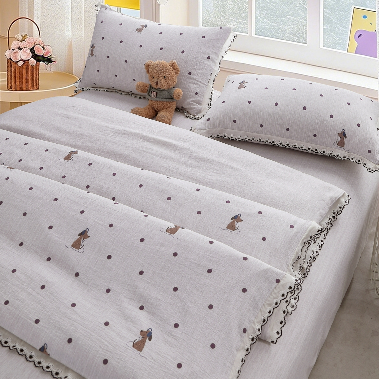 91家纺网 家纺一手货源 找家纺 （总）恋之语 2026新款全棉花边色织水洗棉花边四件套