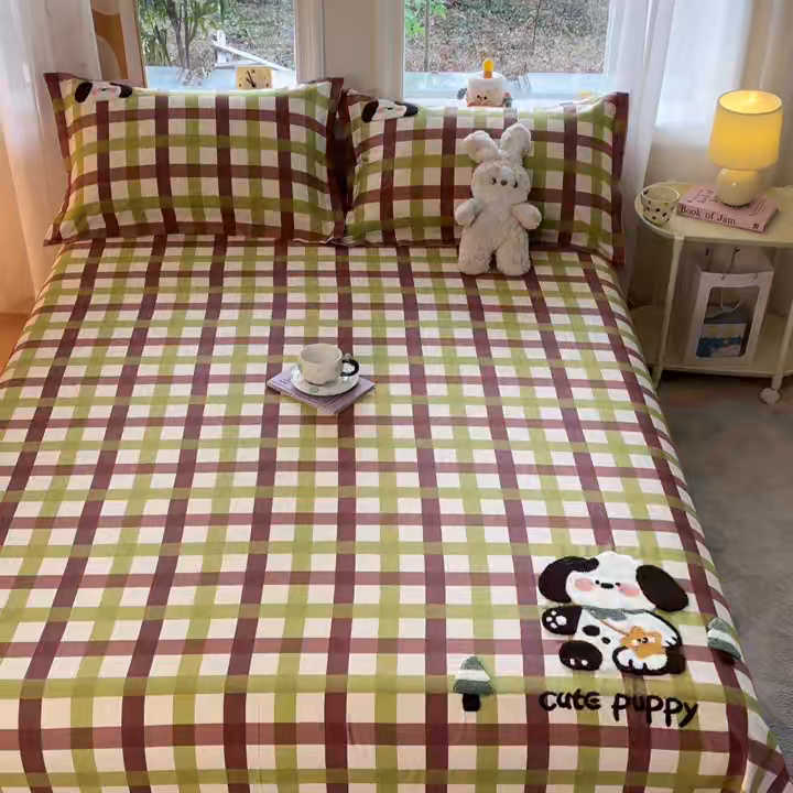 91家纺网 家纺一手货源 找家纺 笙意家纺 2026新款50S全棉纯棉毛巾绣单品床单床单单件 复古格犬