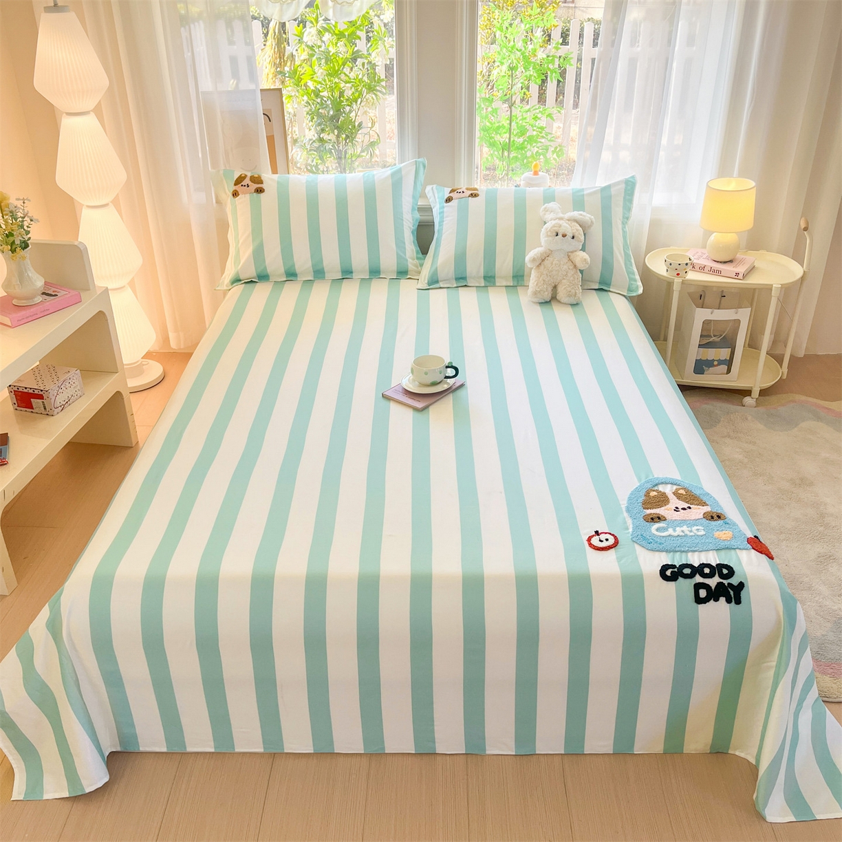 笙意家纺 2026新款50S全棉纯棉毛巾绣单品床单床单单件 海盐萌宠