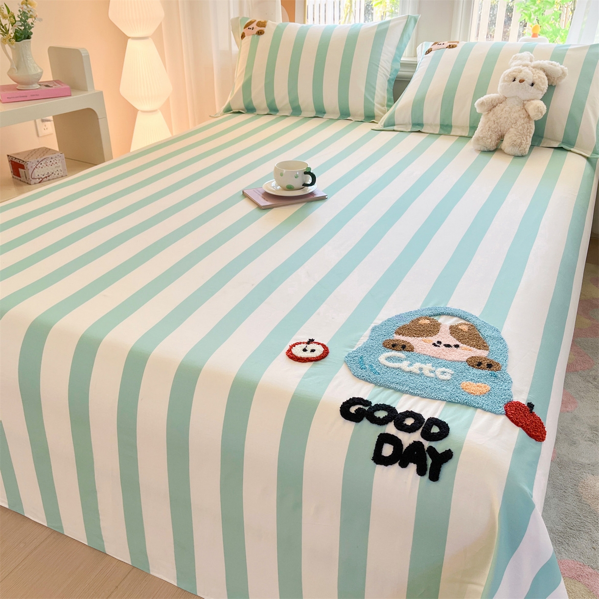 91家纺网 家纺一手货源 找家纺 笙意家纺 2026新款50S全棉纯棉毛巾绣单品床单床单单件 海盐萌宠