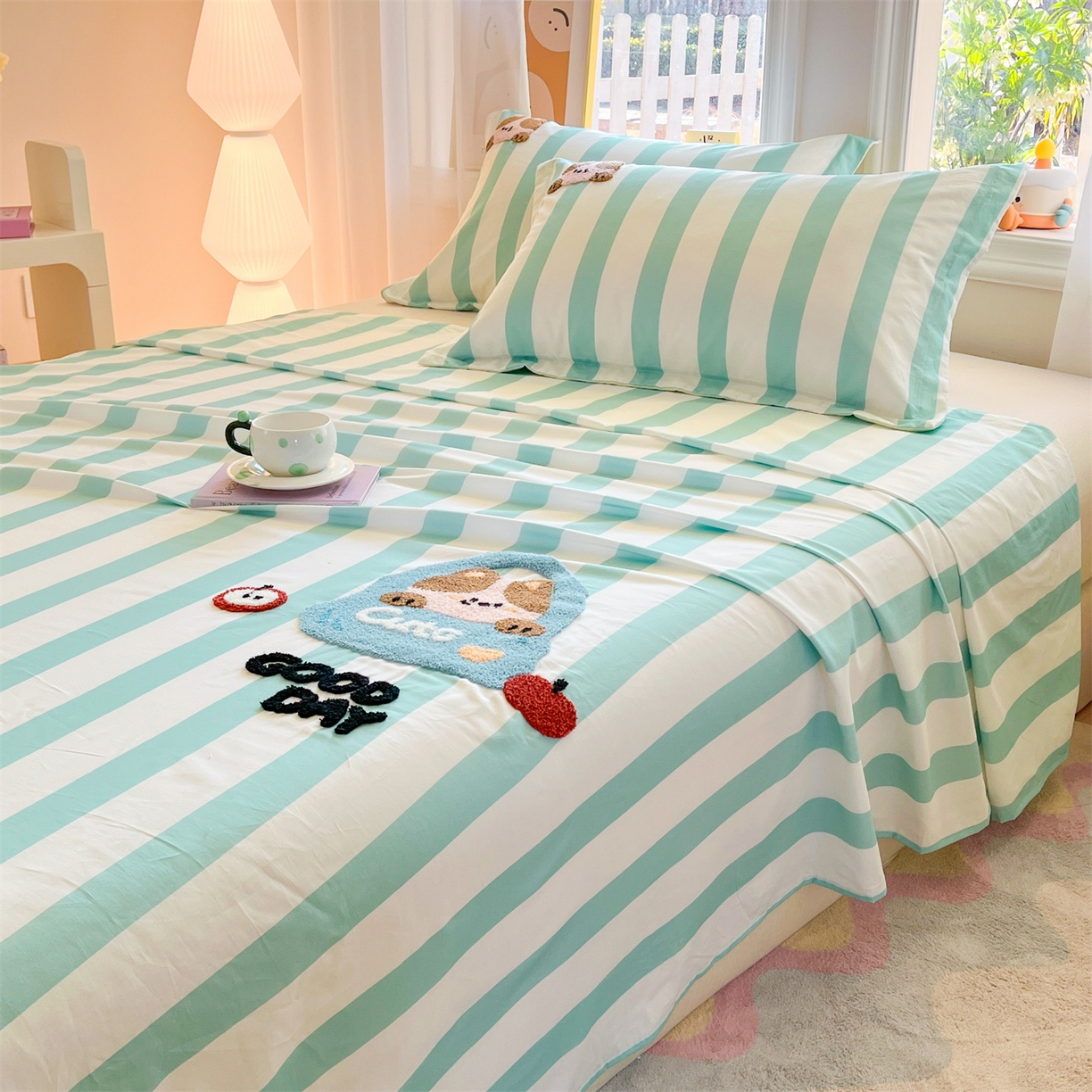 91家纺网 家纺一手货源 找家纺 笙意家纺 2026新款50S全棉纯棉毛巾绣单品床单床单单件 海盐萌宠