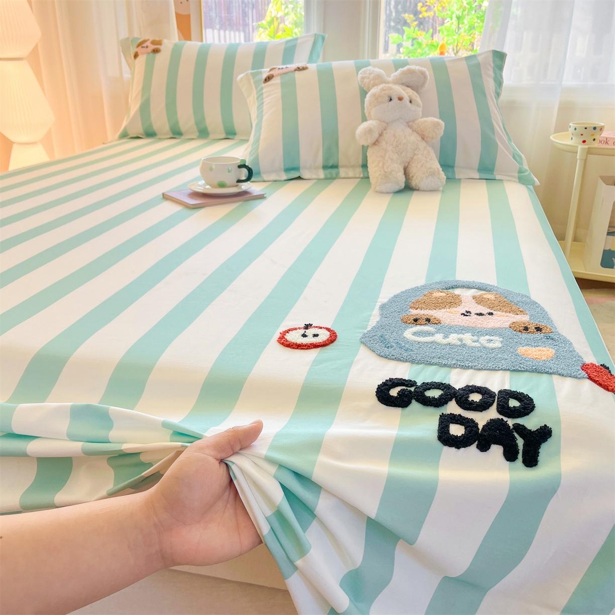 91家纺网 家纺一手货源 找家纺 笙意家纺 2026新款50S全棉纯棉毛巾绣单品床单床单单件 海盐萌宠