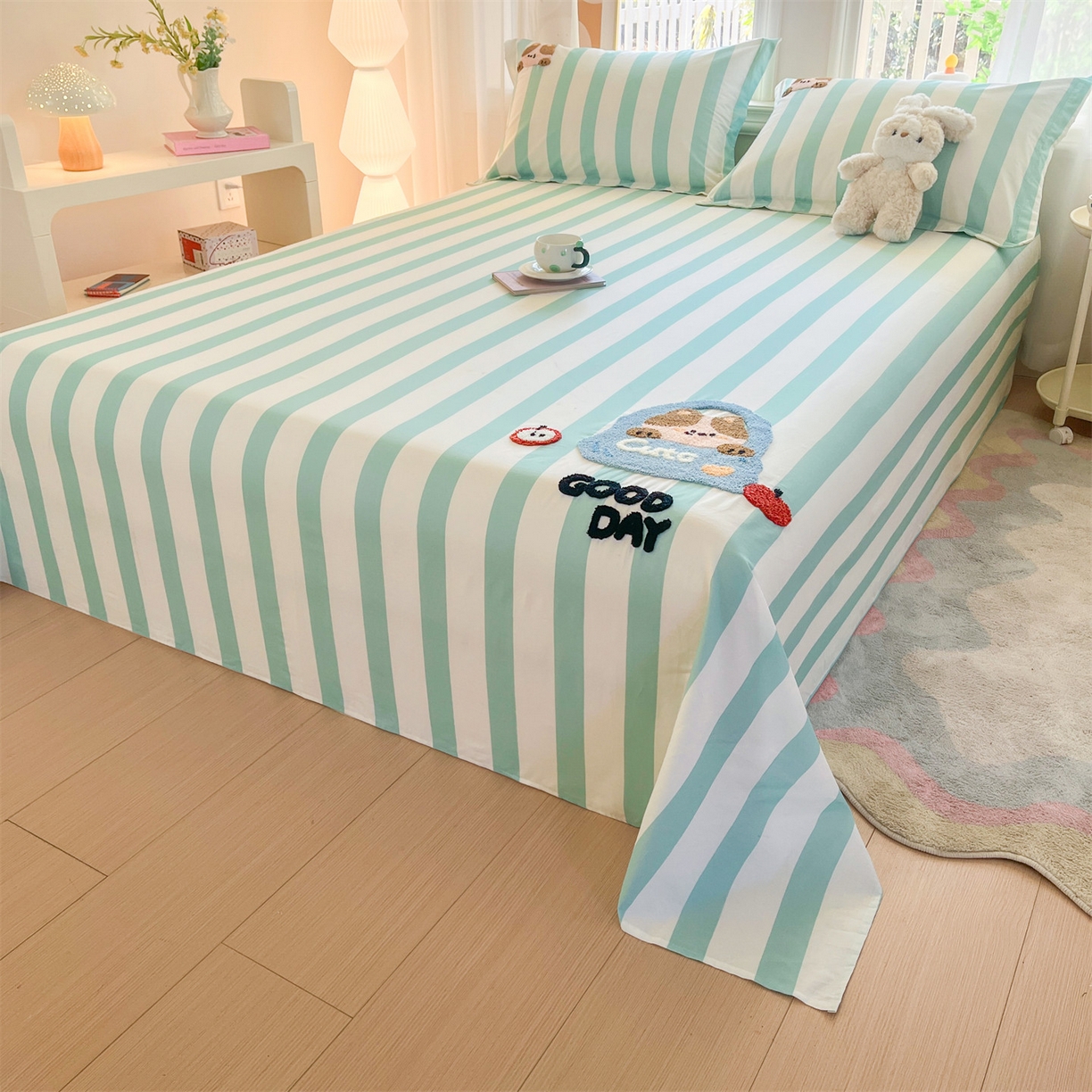 91家纺网 家纺一手货源 找家纺 笙意家纺 2026新款50S全棉纯棉毛巾绣单品床单床单单件 海盐萌宠