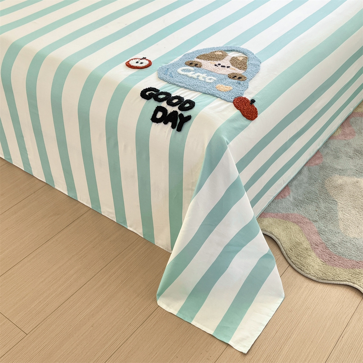 91家纺网 家纺一手货源 找家纺 笙意家纺 2026新款50S全棉纯棉毛巾绣单品床单床单单件 海盐萌宠