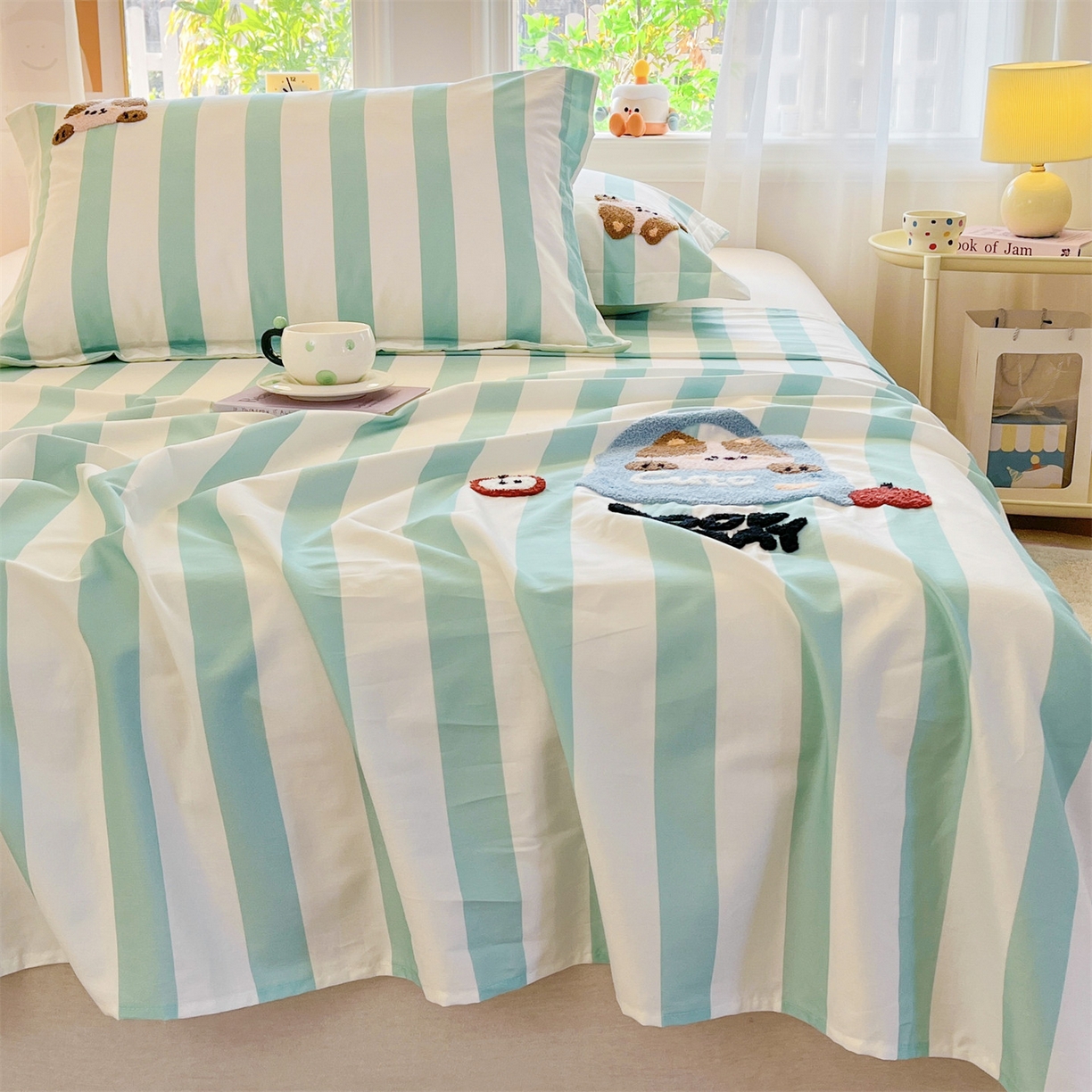 91家纺网 家纺一手货源 找家纺 笙意家纺 2026新款50S全棉纯棉毛巾绣单品床单床单单件 海盐萌宠