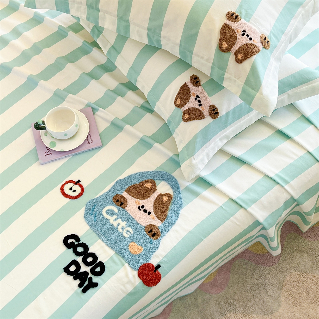 91家纺网 家纺一手货源 找家纺 笙意家纺 2026新款50S全棉纯棉毛巾绣单品床单床单单件 海盐萌宠