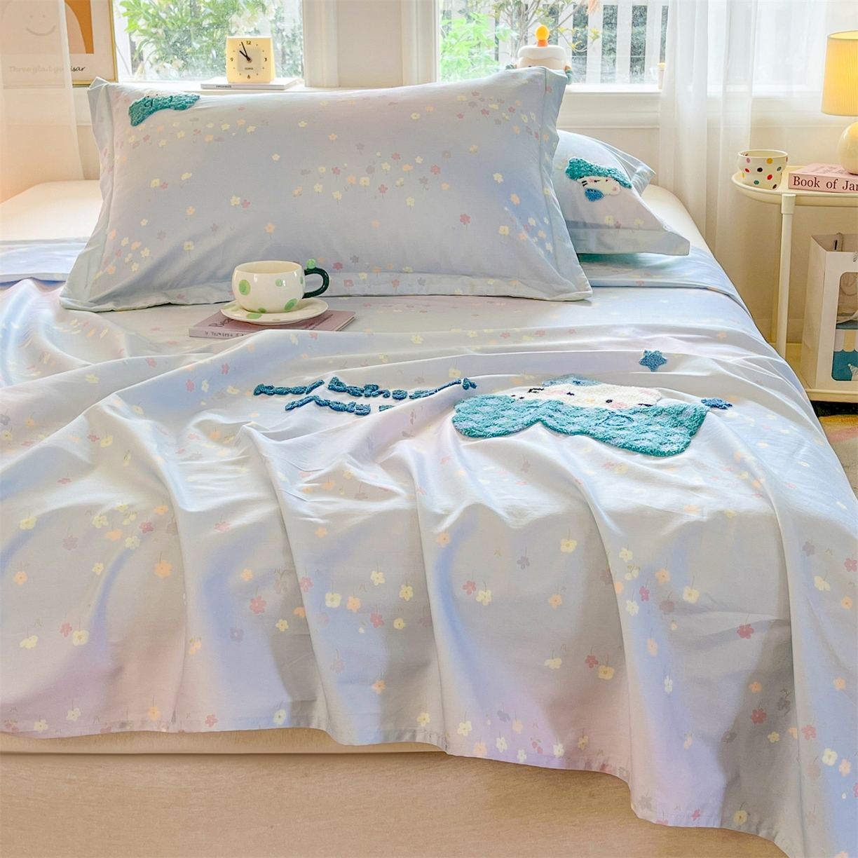 91家纺网 家纺一手货源 找家纺 笙意家纺 2026新款50S全棉纯棉毛巾绣单品床单床单单件 甜心kt