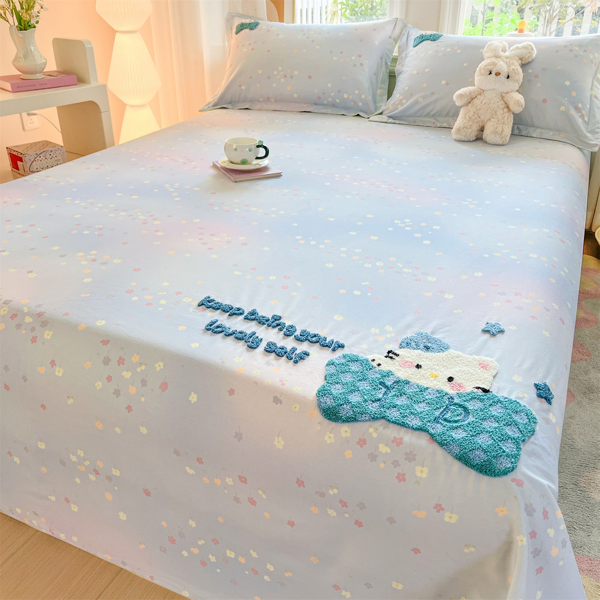 91家纺网 家纺一手货源 找家纺 笙意家纺 2026新款50S全棉纯棉毛巾绣单品床单床单单件 甜心kt