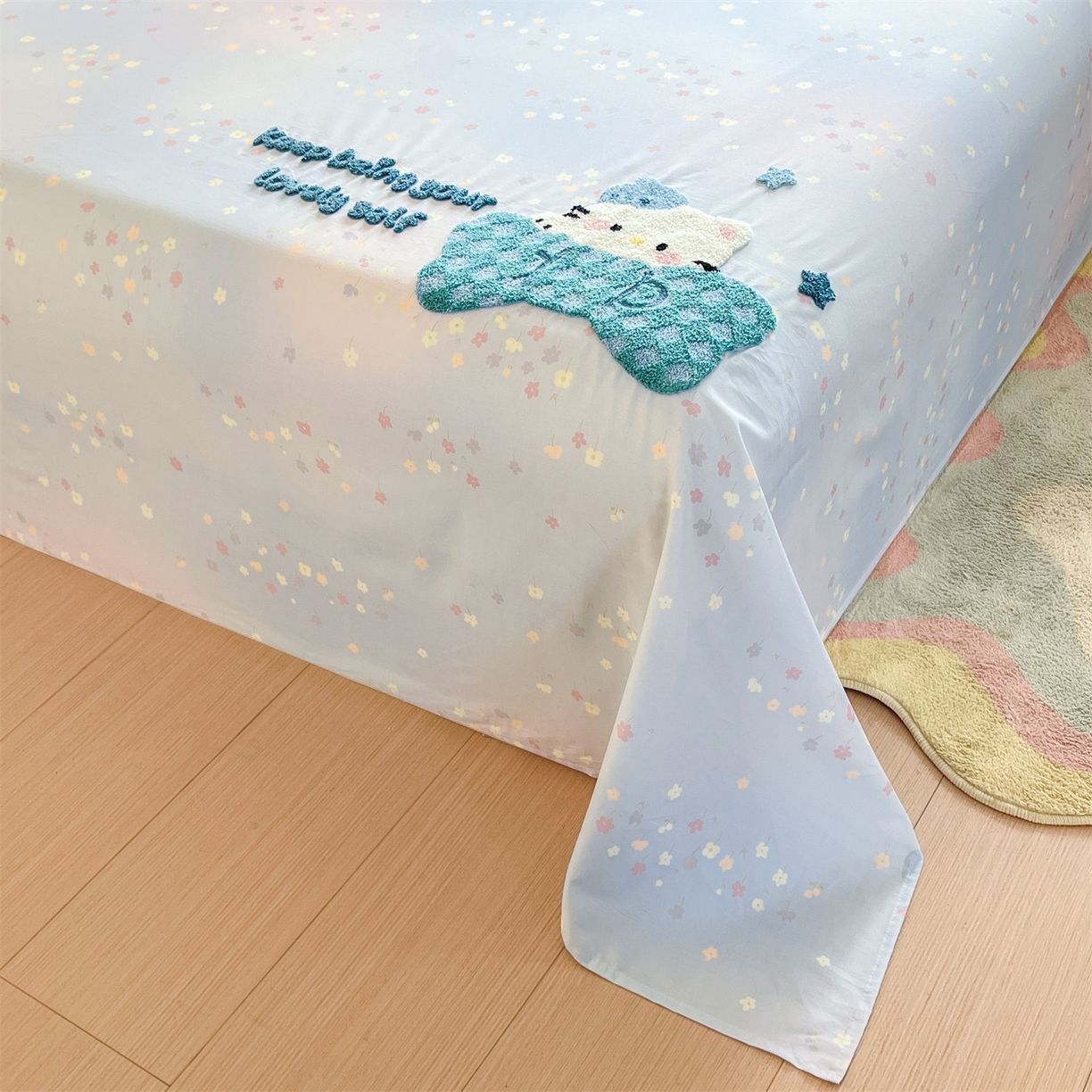 91家纺网 家纺一手货源 找家纺 笙意家纺 2026新款50S全棉纯棉毛巾绣单品床单床单单件 甜心kt