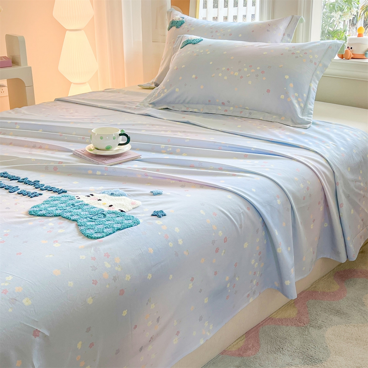 91家纺网 家纺一手货源 找家纺 笙意家纺 2026新款50S全棉纯棉毛巾绣单品床单床单单件 甜心kt