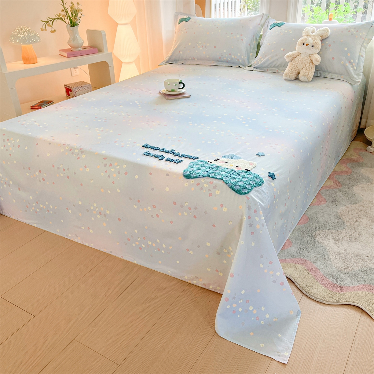 91家纺网 家纺一手货源 找家纺 笙意家纺 2026新款50S全棉纯棉毛巾绣单品床单床单单件 甜心kt