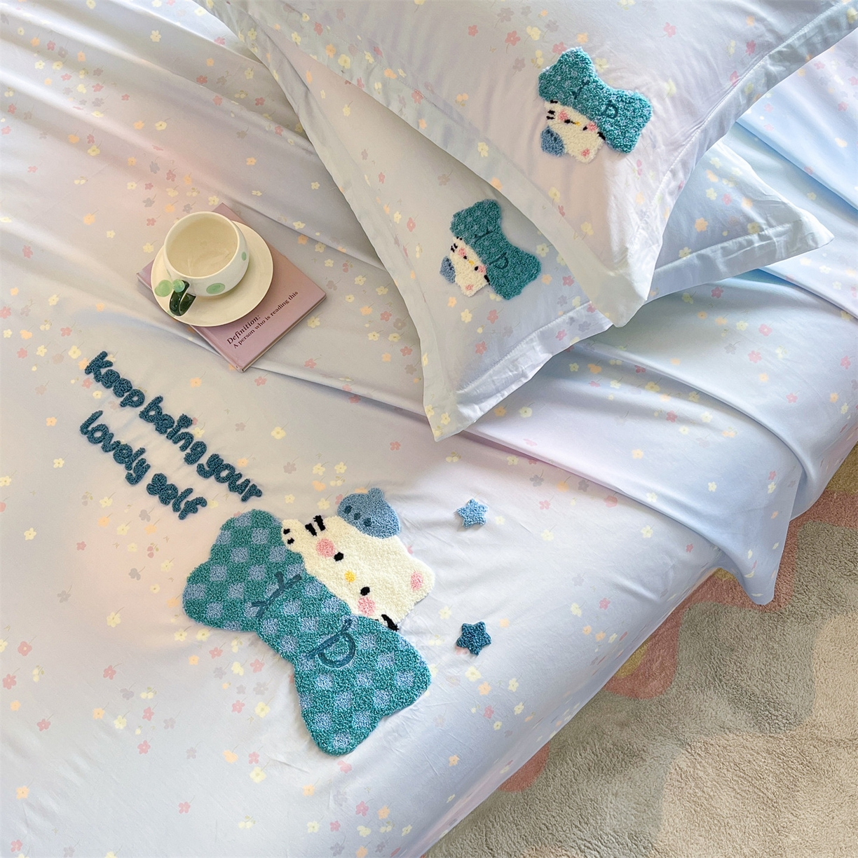 91家纺网 家纺一手货源 找家纺 笙意家纺 2026新款50S全棉纯棉毛巾绣单品床单床单单件 甜心kt