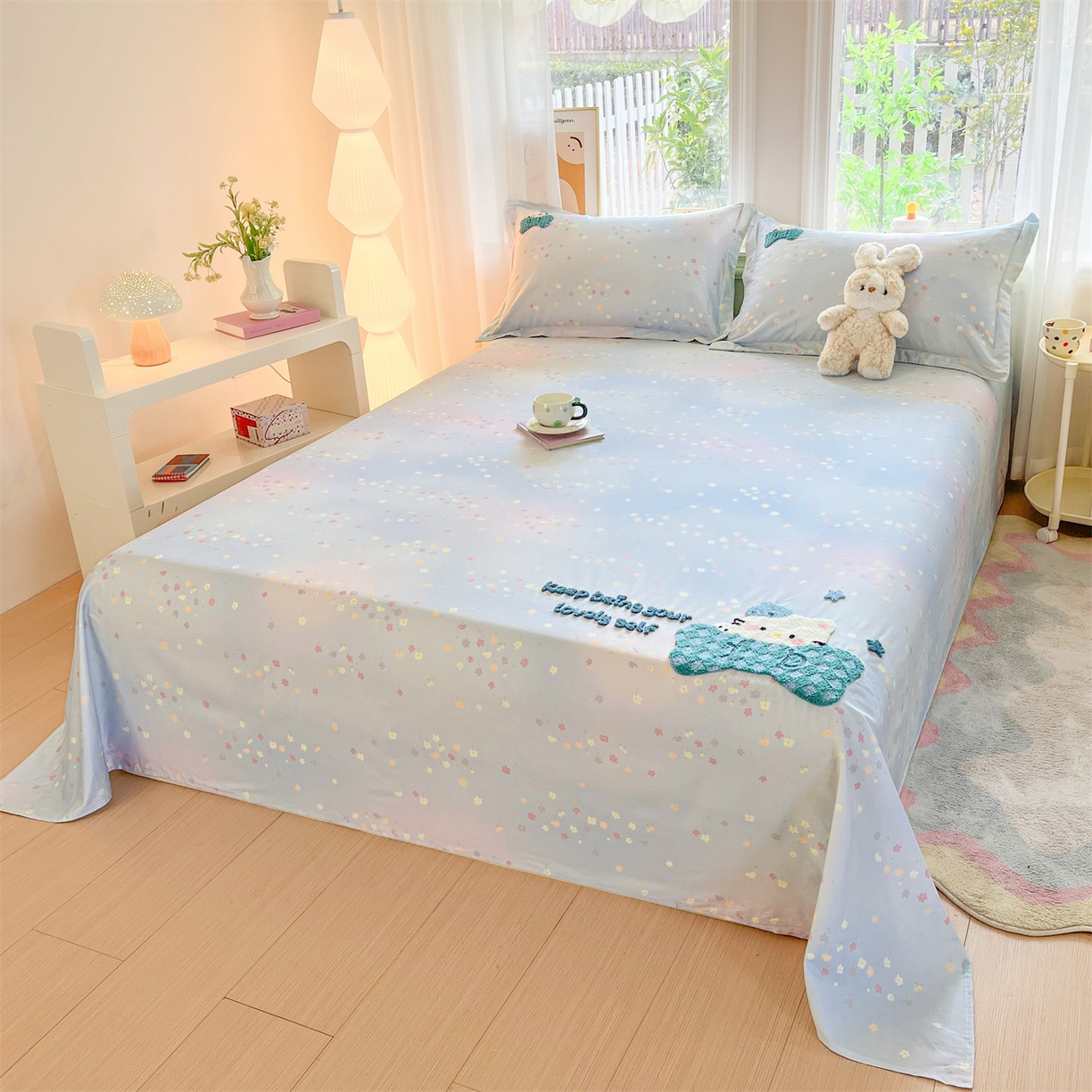 91家纺网 家纺一手货源 找家纺 笙意家纺 2026新款50S全棉纯棉毛巾绣单品床单床单单件 甜心kt