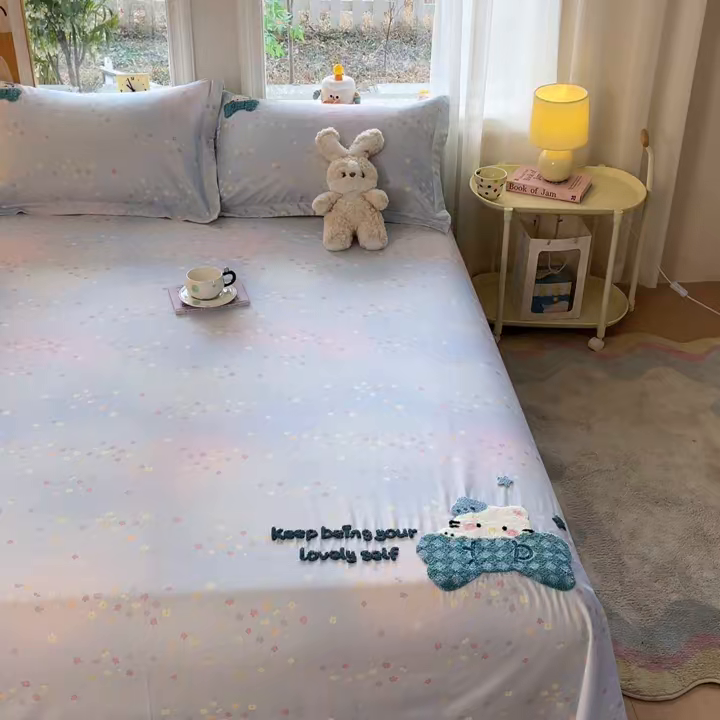 91家纺网 家纺一手货源 找家纺 笙意家纺 2026新款50S全棉纯棉毛巾绣单品床单床单单件 甜心kt