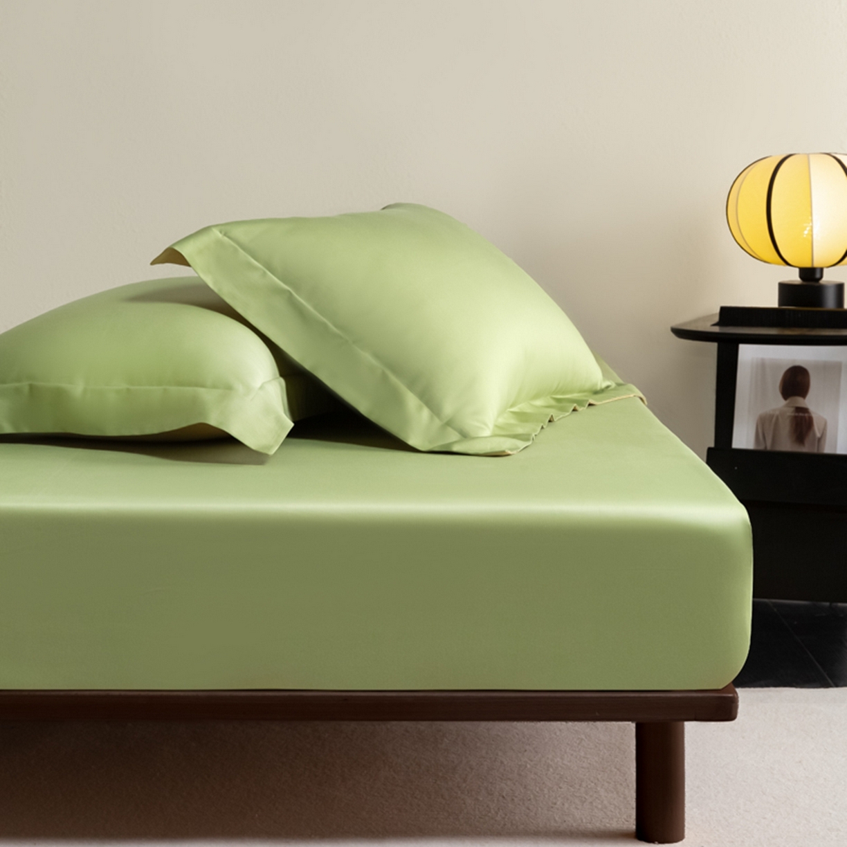 秀色家纺 2026新款高端Pro+全棉纯棉床笠三件套纯棉床垫保护套简约纯色床套防尘罩单件 梦易-艾绿