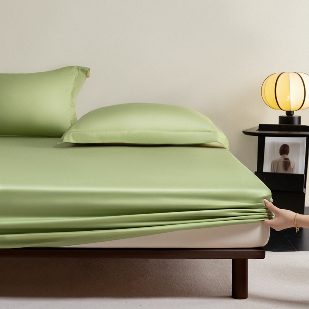 91家纺网 家纺一手货源 找家纺 秀色家纺 2026新款高端Pro+全棉纯棉床笠三件套纯棉床垫保护套简约纯色床套防尘罩单件 梦易-艾绿