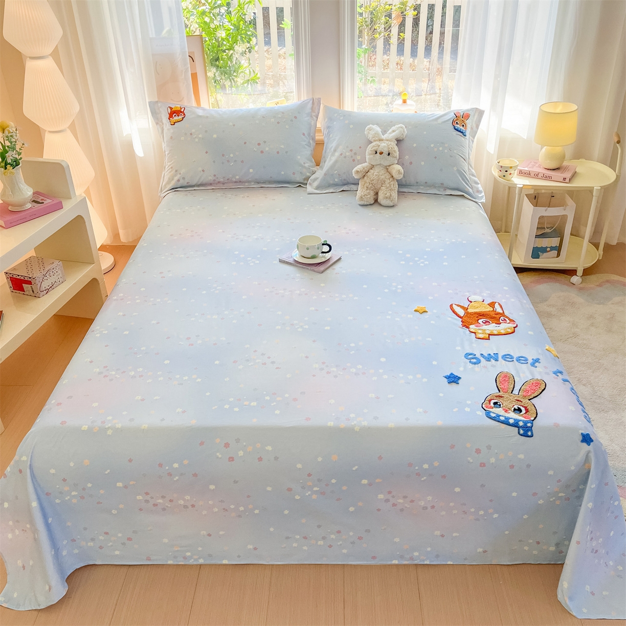 笙意家纺 2026新款50S全棉纯棉毛巾绣单品床单床单单件 星甜狐兔