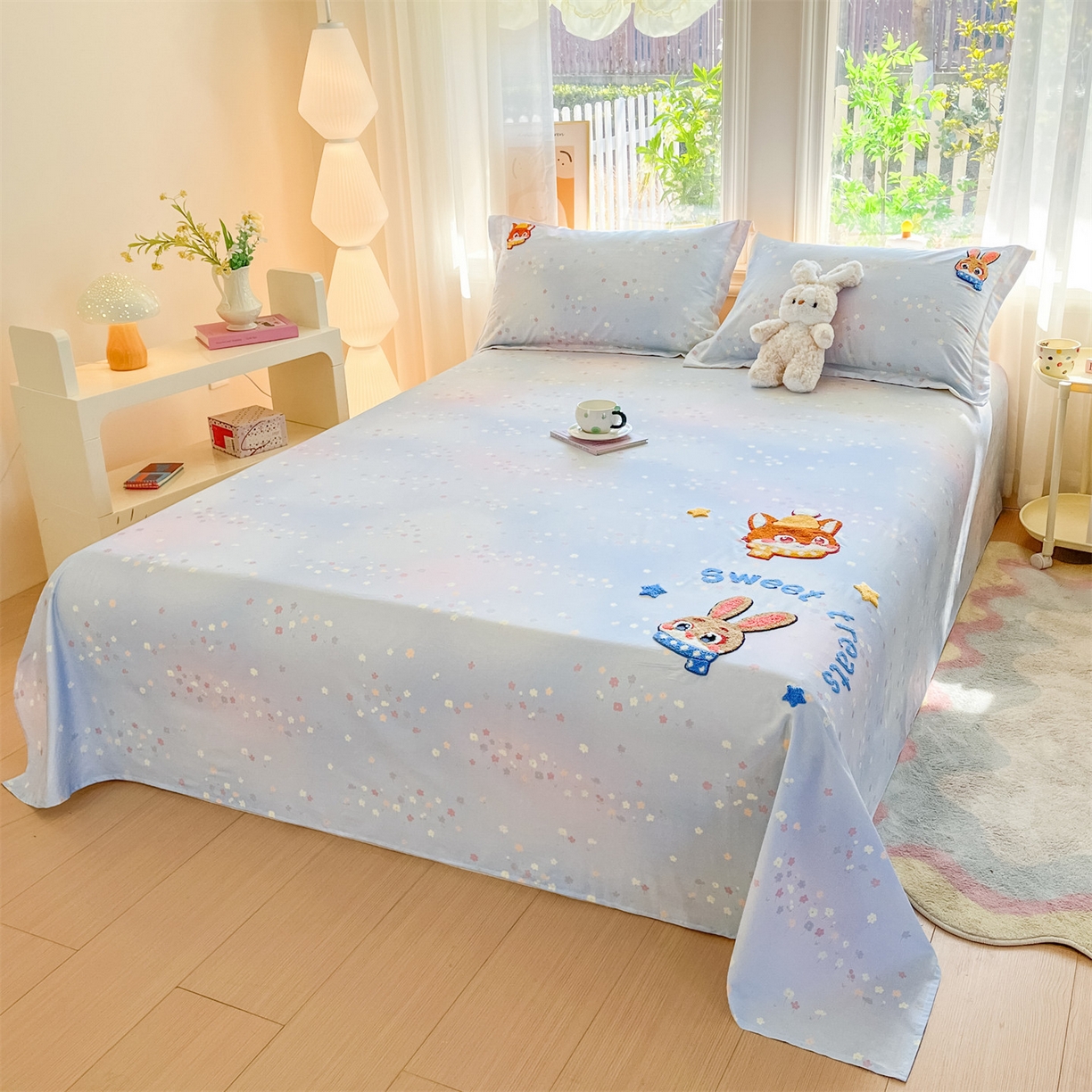 91家纺网 家纺一手货源 找家纺 笙意家纺 2026新款50S全棉纯棉毛巾绣单品床单床单单件 星甜狐兔