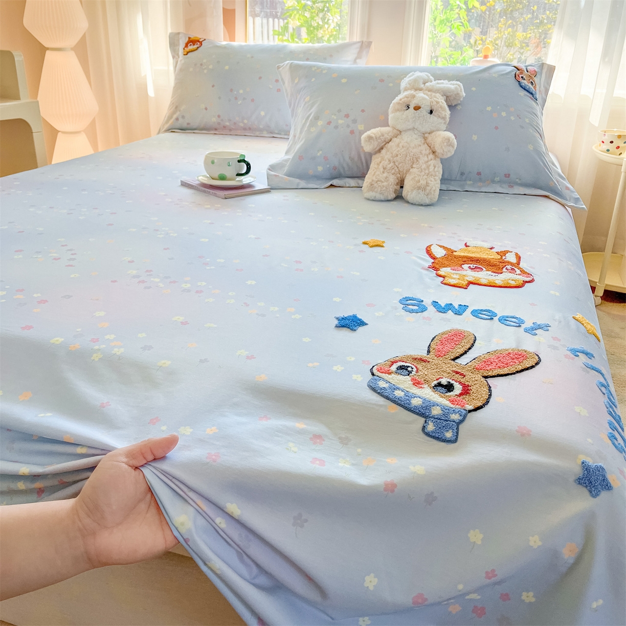 91家纺网 家纺一手货源 找家纺 笙意家纺 2026新款50S全棉纯棉毛巾绣单品床单床单单件 星甜狐兔