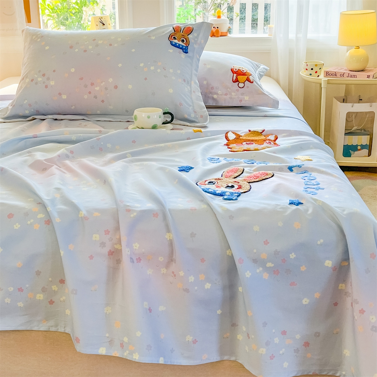 91家纺网 家纺一手货源 找家纺 笙意家纺 2026新款50S全棉纯棉毛巾绣单品床单床单单件 星甜狐兔