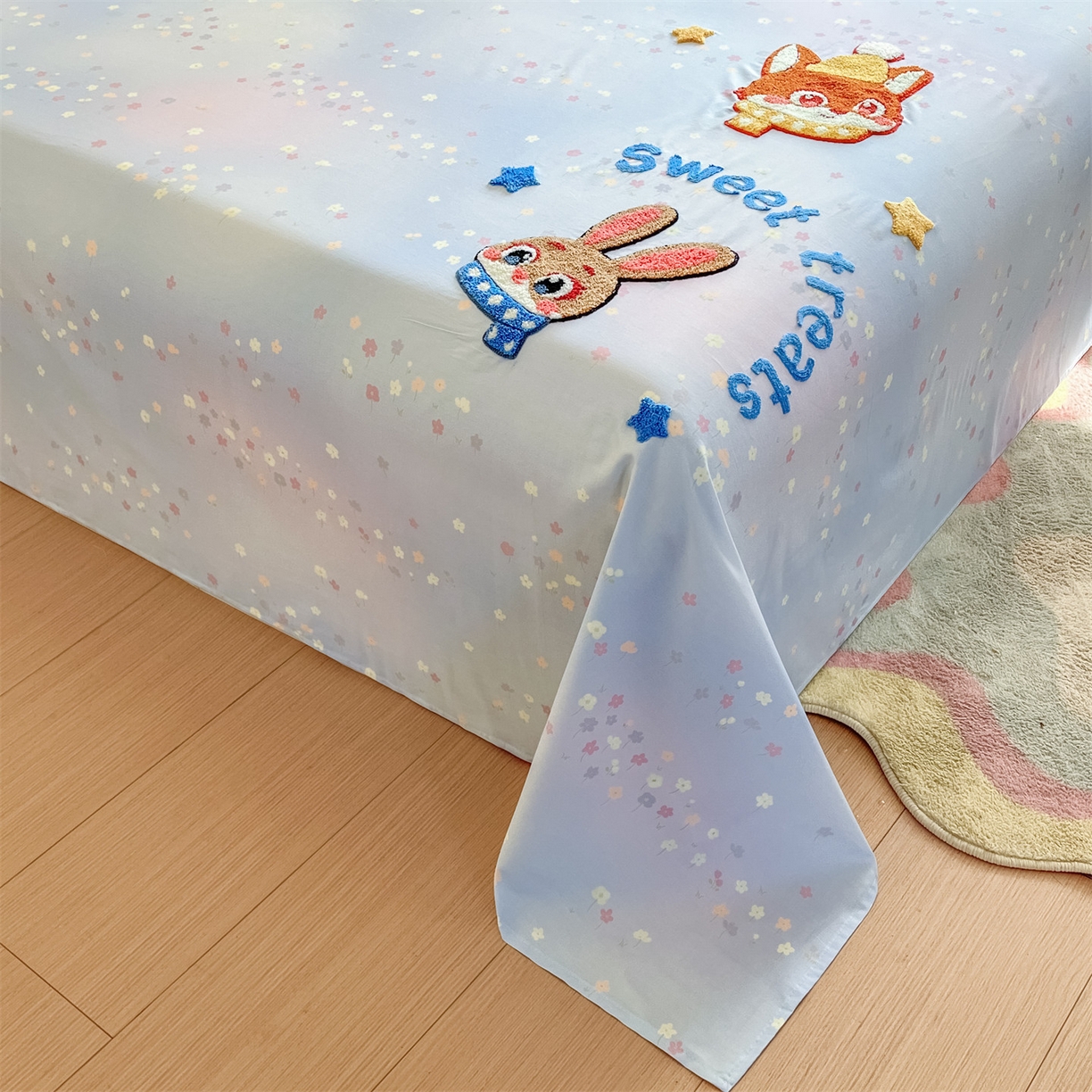 91家纺网 家纺一手货源 找家纺 笙意家纺 2026新款50S全棉纯棉毛巾绣单品床单床单单件 星甜狐兔