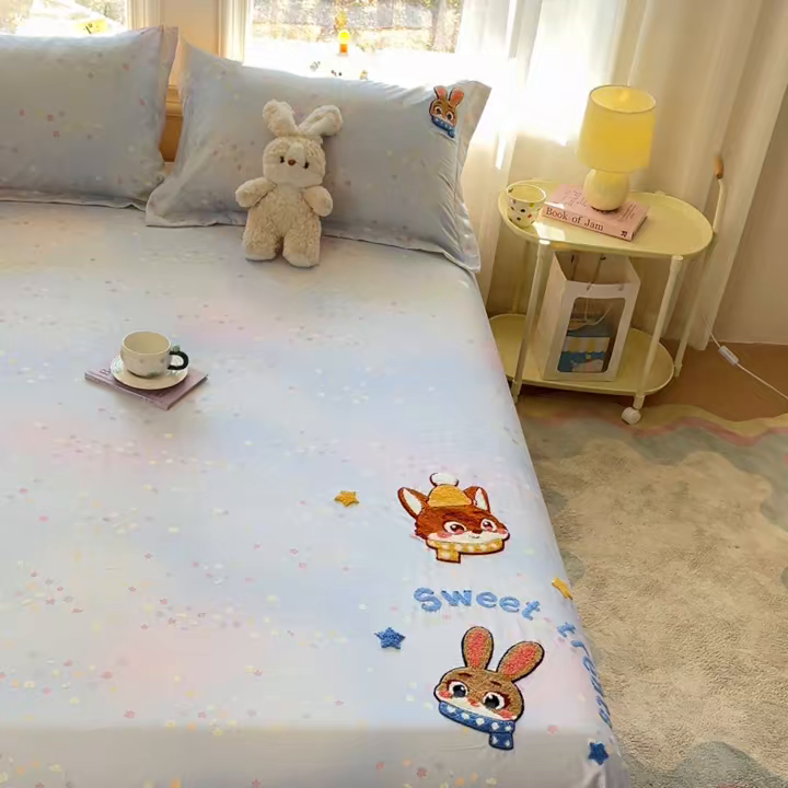 91家纺网 家纺一手货源 找家纺 笙意家纺 2026新款50S全棉纯棉毛巾绣单品床单床单单件 星甜狐兔