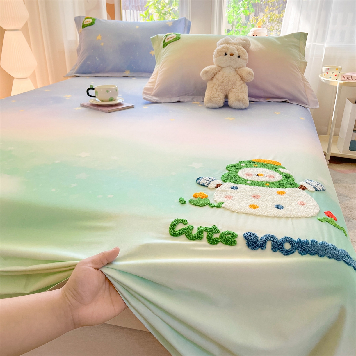 91家纺网 家纺一手货源 找家纺 笙意家纺 2026新款50S全棉纯棉毛巾绣单品床单床单单件 星野雪人