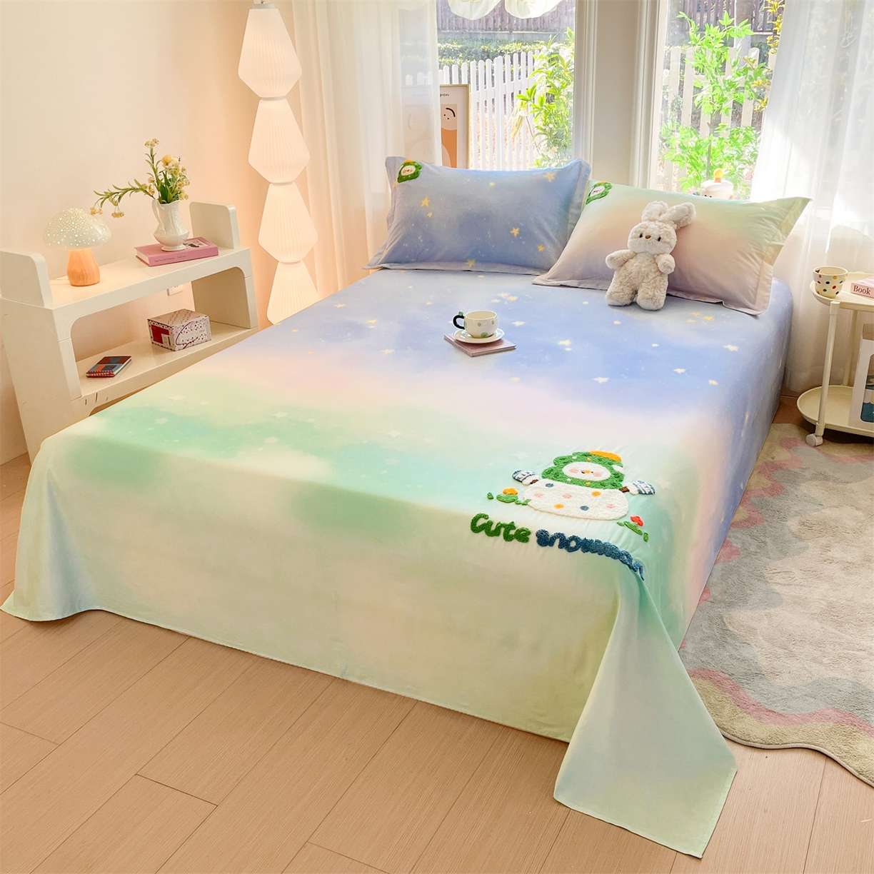 91家纺网 家纺一手货源 找家纺 笙意家纺 2026新款50S全棉纯棉毛巾绣单品床单床单单件 星野雪人