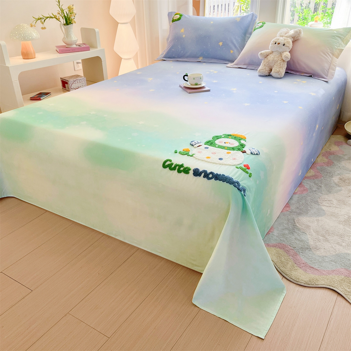 91家纺网 家纺一手货源 找家纺 笙意家纺 2026新款50S全棉纯棉毛巾绣单品床单床单单件 星野雪人