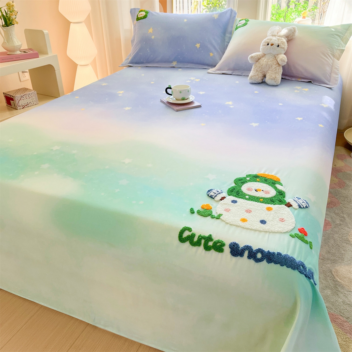 91家纺网 家纺一手货源 找家纺 笙意家纺 2026新款50S全棉纯棉毛巾绣单品床单床单单件 星野雪人