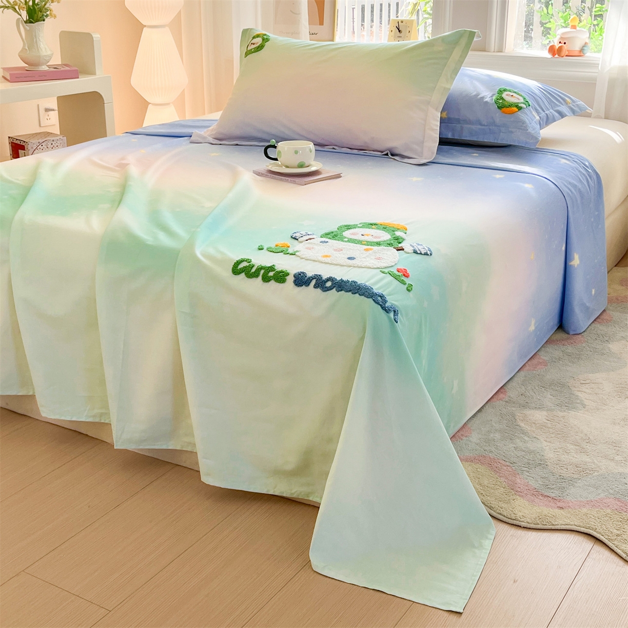 91家纺网 家纺一手货源 找家纺 笙意家纺 2026新款50S全棉纯棉毛巾绣单品床单床单单件 星野雪人