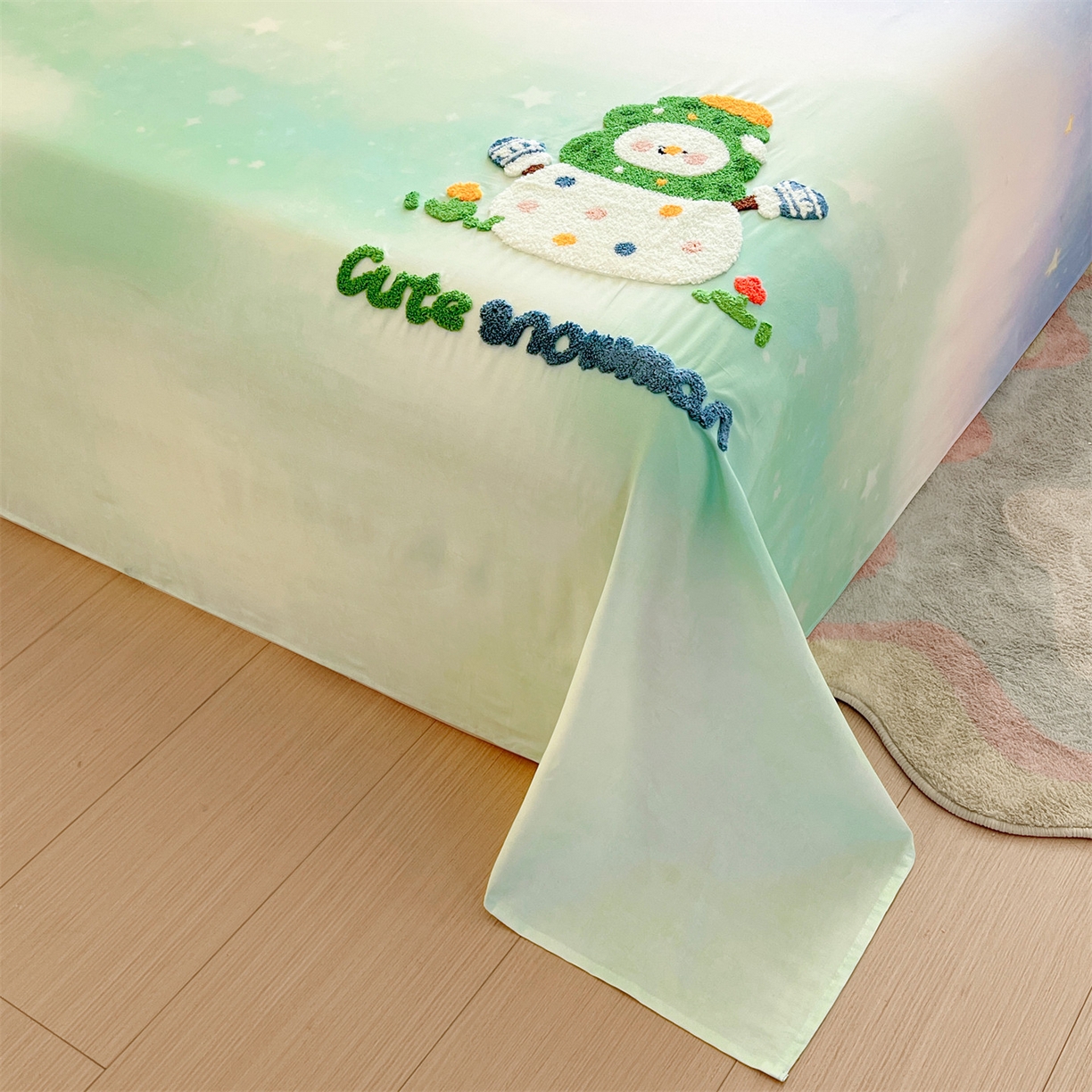 91家纺网 家纺一手货源 找家纺 笙意家纺 2026新款50S全棉纯棉毛巾绣单品床单床单单件 星野雪人